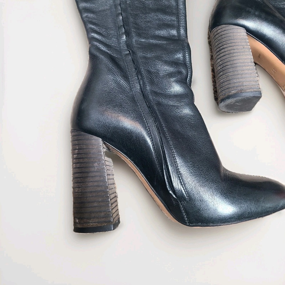 Chloe Tall Boots Black Leather Wooden‎ Stacked Heel Size 36 - Picture 3 of 9